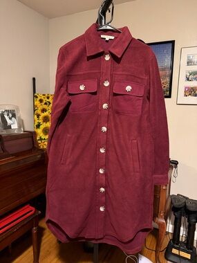 Indigo Thread Co Burgundy Long Shacket Coat with Button Front